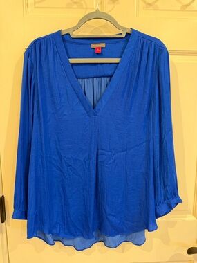 Vince Camuto Royal Blue V-Neck Long Sleeve Blouse
